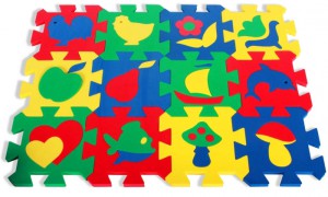 Напольные коврики-пазлы для детей:Коврик-пазл с силуэтами 12 деталей Бомик