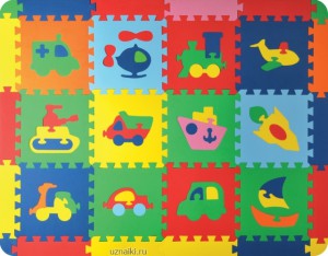 Напольные коврики-пазлы для детей:Коврик-пазл Силуэты "Транспорт" 12 деталей Бомик