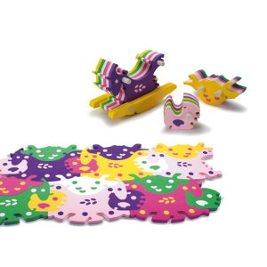 Напольные коврики-пазлы для детей: Развивающий 3d-пазл с игрушками Animal Tessell Big - лошадка-качалка, черепаха, курочка арт.T-001 (Тессел)